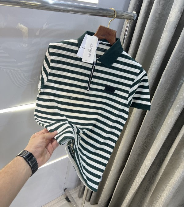 Balmain Paris Stripes Look Premium Knitted Polo T-Shirt