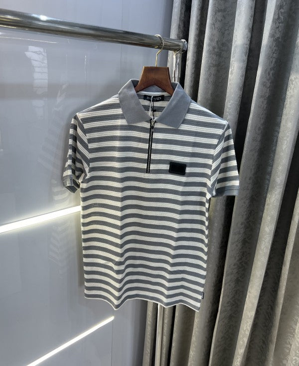 Balmain Paris Stripes Look Premium Knitted Polo T-Shirt