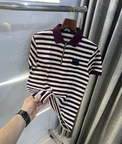 Balmain Paris Stripes Look Premium Knitted Polo T-Shirt