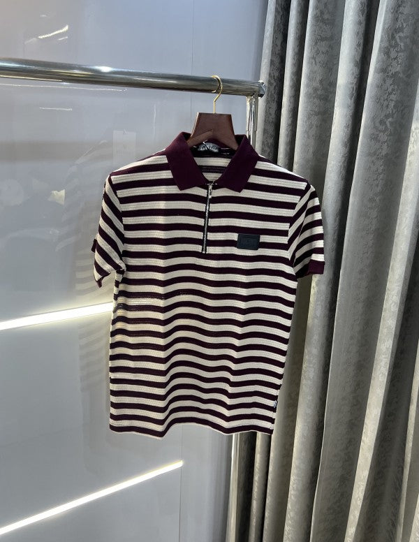 Balmain Paris Stripes Look Premium Knitted Polo T-Shirt