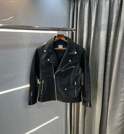 Zara Cross Zip Imported Leather Jacket