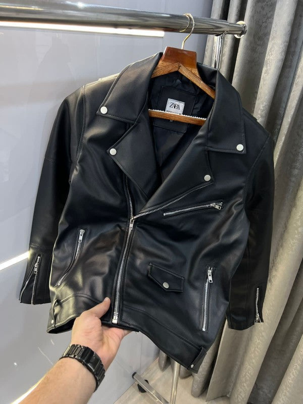 Zara Cross Zip Imported Leather Jacket