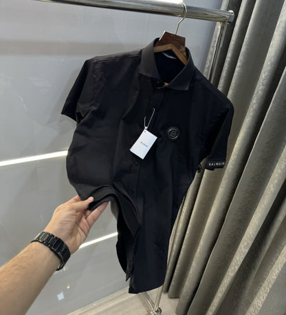 Balmain Paris Black Steel Logo Shirt