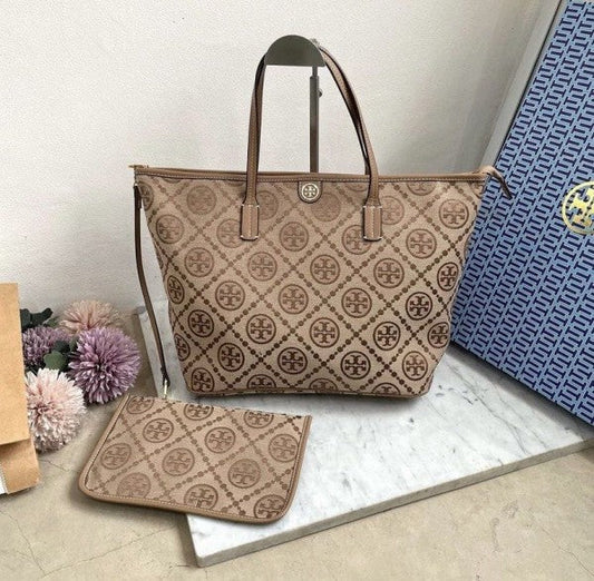 Tory Burch Monogram Tote With OG Box & Dust Bag & Extra Pouch