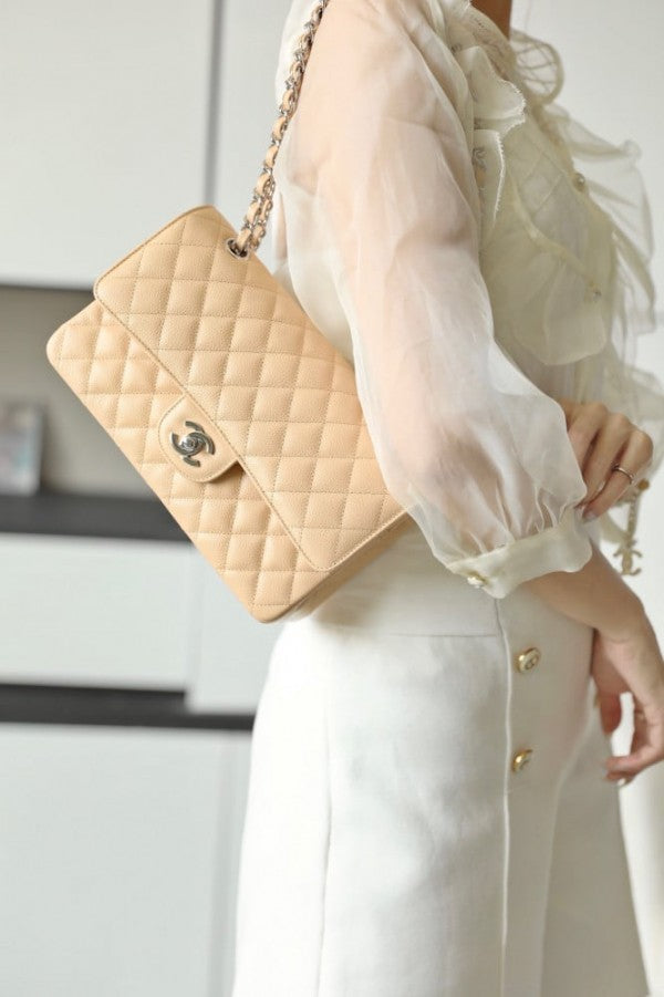 Chanel Classic Flap Bag Quilted Gold tone Jumbo Shoulder Bag