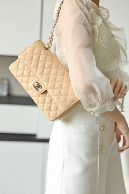 Chanel Classic Flap Bag Quilted Gold tone Jumbo Shoulder Bag