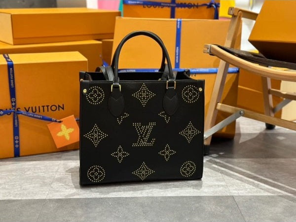 Louis Vuitton On The Go Premium Monogram Empreinte Leather Tote Bag With OG Magnetic Box