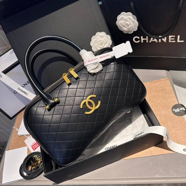 Chanel Classic Top Handle Premium Bowling Bag With Dust Bag & Shoulder Strap