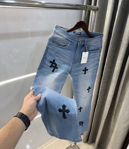 Chrome Hearts Sky Blue Patch Logo Denim – Embroidered Classic Edition