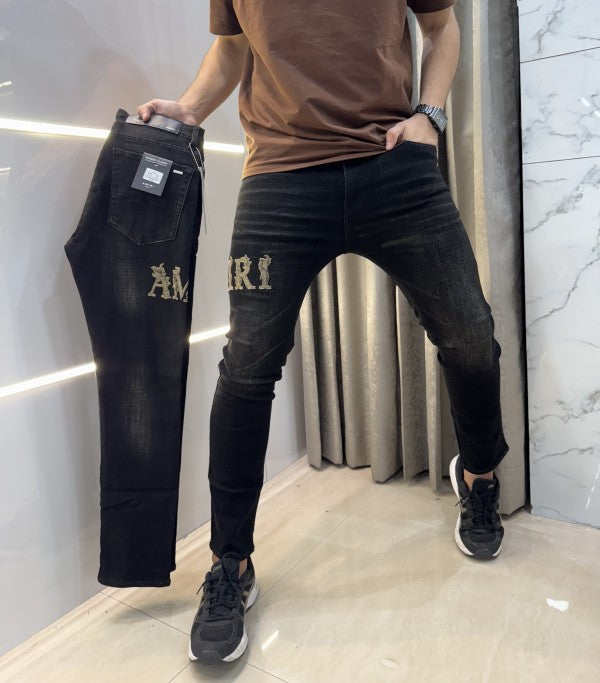 Amiri Carbon Black Embroidery Denim