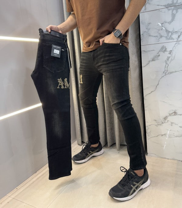 Amiri Carbon Black Embroidery Denim