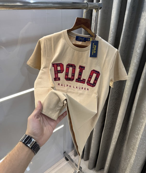 Ralph Lauren Beige Embroidery Logo Premium T-Shirt