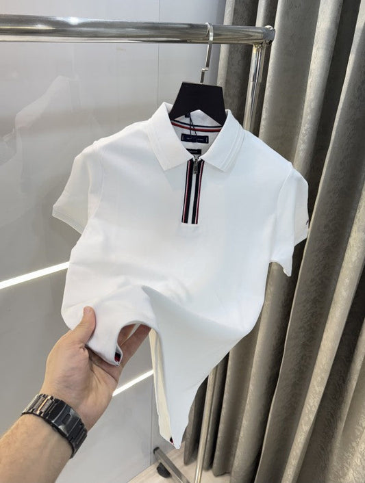 Tommy Hilfiger White Zip Premium Polo T-Shirt