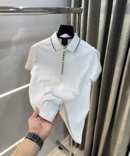 Armani Exchange White Zip Premium Polo T-Shirt