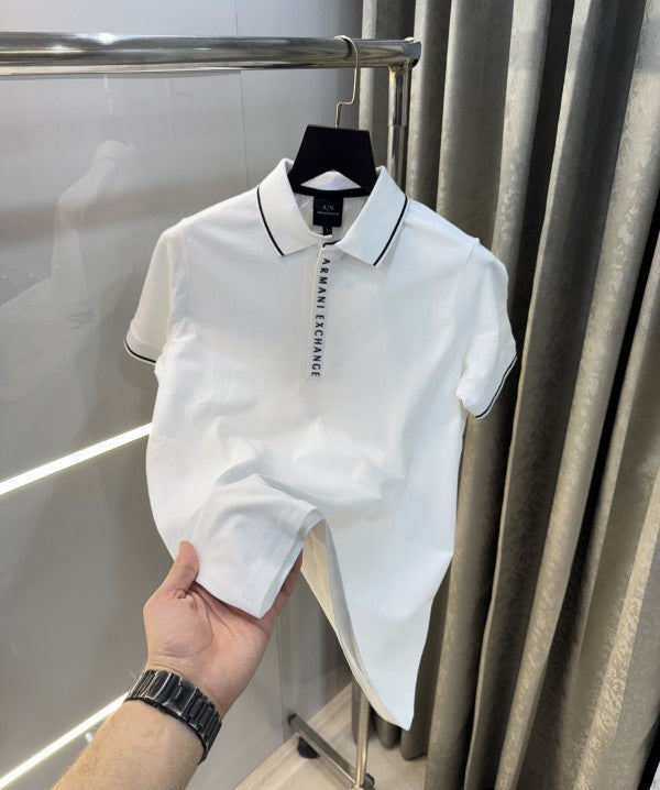 Armani Exchange White Zip Premium Polo T-Shirt