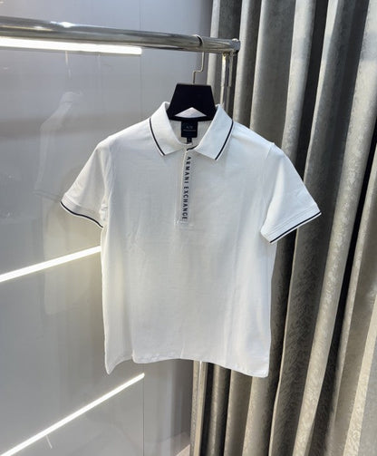 Armani Exchange White Zip Premium Polo T-Shirt