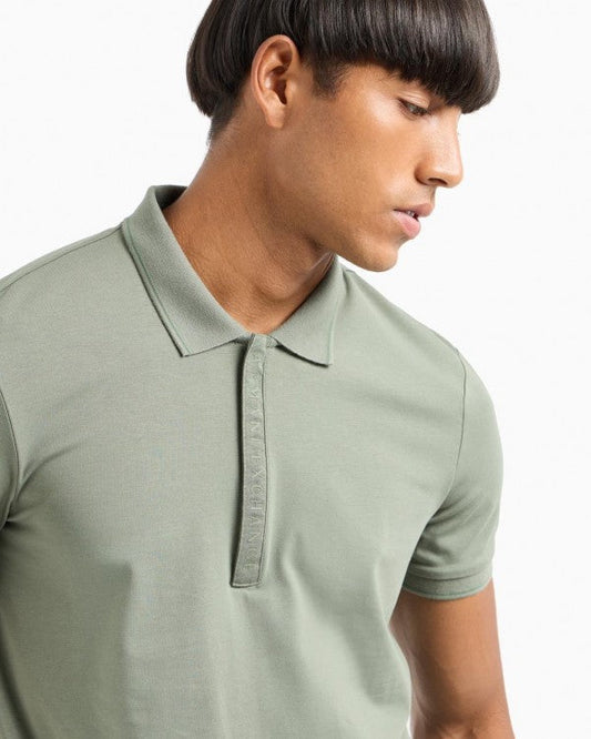 Armani Exchange Aqua Green Zip Premium Polo T-Shirt