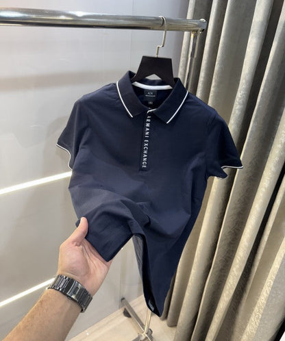 Armani Exchange Navy Blue Zip Premium Polo T-Shirt