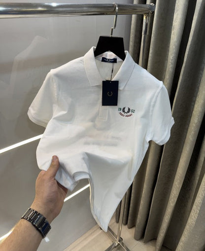 Fredperry White Embroidery Logo Premium Polo T-Shirt