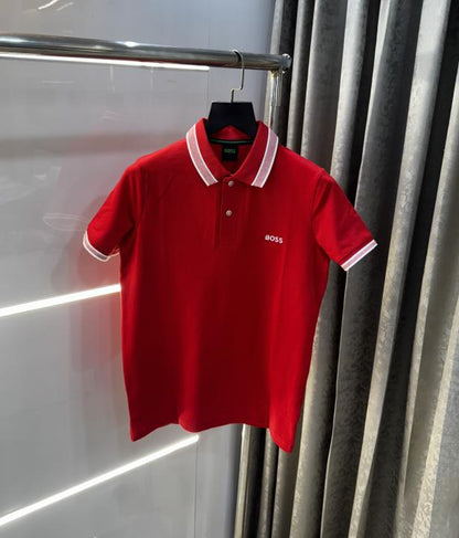 Hugo Boss Red Collar Look Premium Polo T-Shirt
