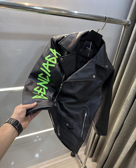 Balenciag a Black Premium Imported leather Jacket