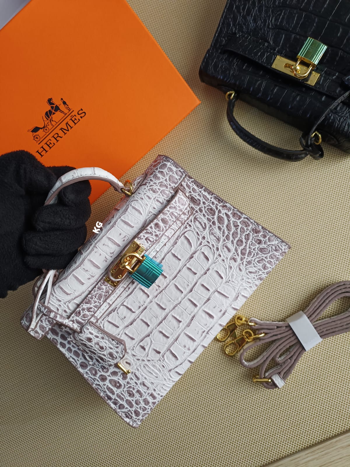 Hermes Kelly In Croc Leather