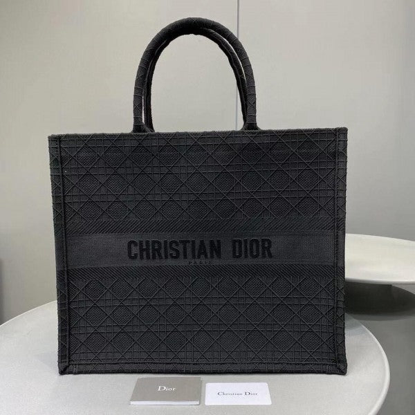 Christian Dior Cannage Embroidery Book Tote Bag With Dust Bag - Black - LABLEWHORE.COM