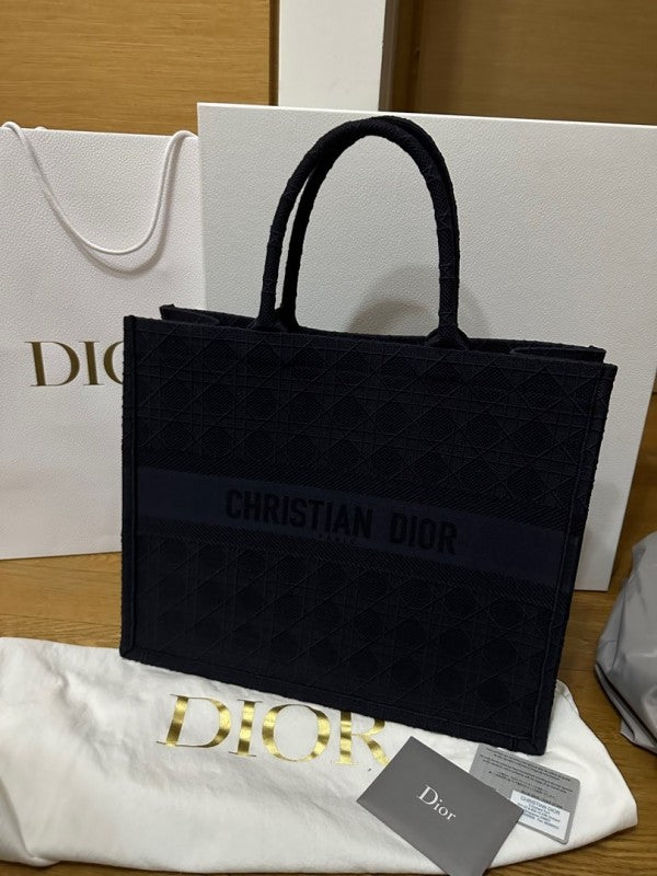 Christian Dior Cannage Embroidery Book Tote Bag With Dust Bag - Black - LABLEWHORE.COM