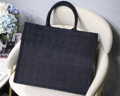 Christian Dior Cannage Embroidery Book Tote Bag With Dust Bag - Black - LABLEWHORE.COM