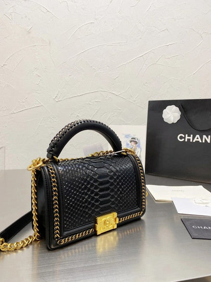 Chanel Le Boy Python Leather Bag Quilted Gold Hardware With OG Box & Dust Bag - LABLEWHORE.COM