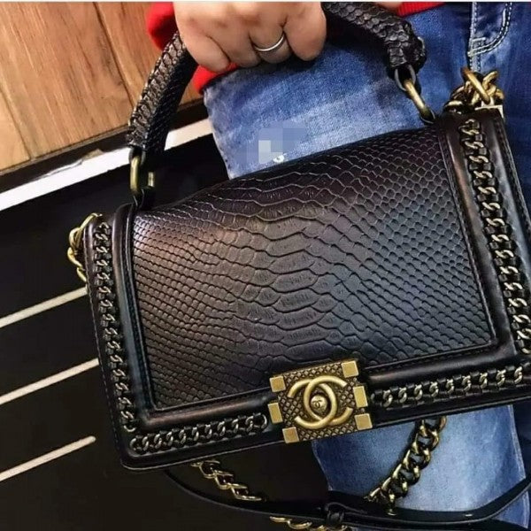 Chanel Le Boy Python Leather Bag Quilted Gold Hardware With OG Box & Dust Bag - LABLEWHORE.COM