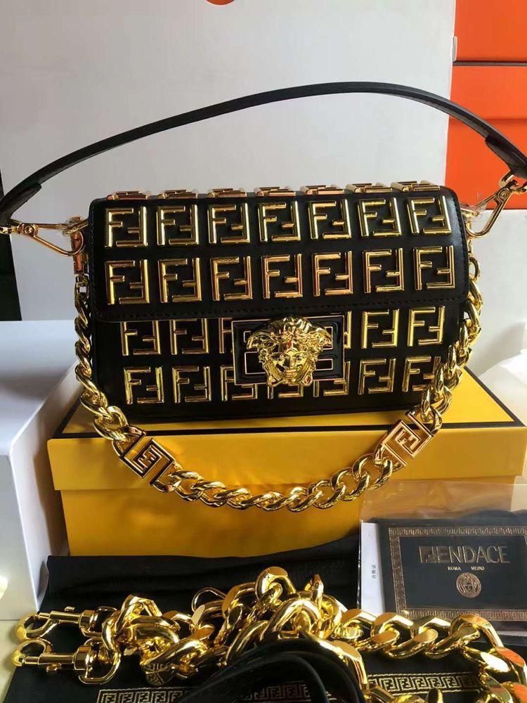 FENDI X VERSACE BROOCH METAL EMBOSSED GOLD F F EDITION - LABLEWHORE.COM