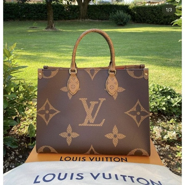 Louis Vuitton LV On The Go Premium Monogram and Monogram Reverse Leather Tote Bag With OG Magnetic Box & Dust Bag - LABLEWHORE.COM