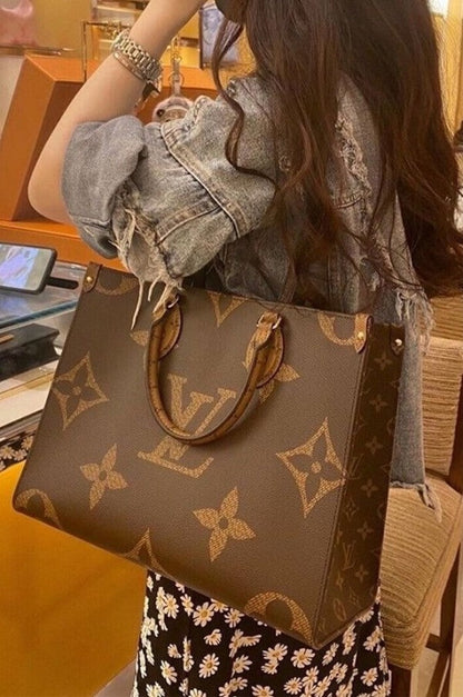 Louis Vuitton LV On The Go Premium Monogram and Monogram Reverse Leather Tote Bag With OG Magnetic Box & Dust Bag - LABLEWHORE.COM