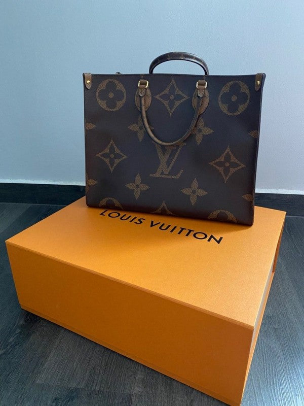 Louis Vuitton LV On The Go Premium Monogram and Monogram Reverse Leather Tote Bag With OG Magnetic Box & Dust Bag - LABLEWHORE.COM