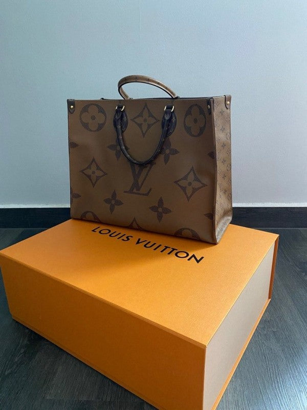 Louis Vuitton LV On The Go Premium Monogram and Monogram Reverse Leather Tote Bag With OG Magnetic Box & Dust Bag - LABLEWHORE.COM