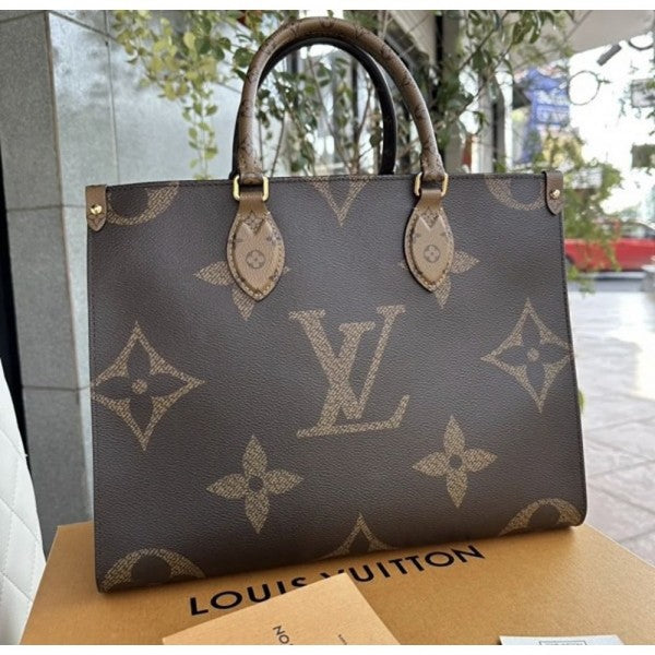 Louis Vuitton LV On The Go Premium Monogram and Monogram Reverse Leather Tote Bag With OG Magnetic Box & Dust Bag - LABLEWHORE.COM