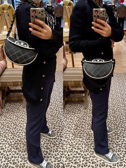 Tory Burch Fleming Soft Patent Border Crescent Premium Bag With OG Box & Dust Bag