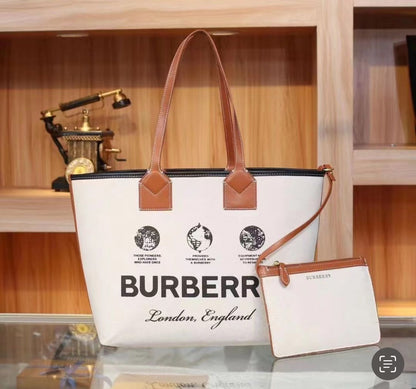 BURBERRY LONDON CANVAS LEATHER TOTE BAGS