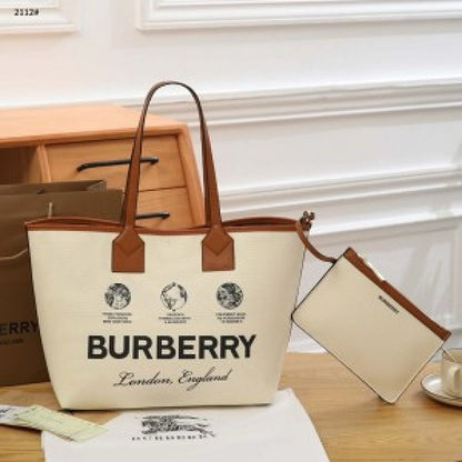 BURBERRY LONDON CANVAS LEATHER TOTE BAGS