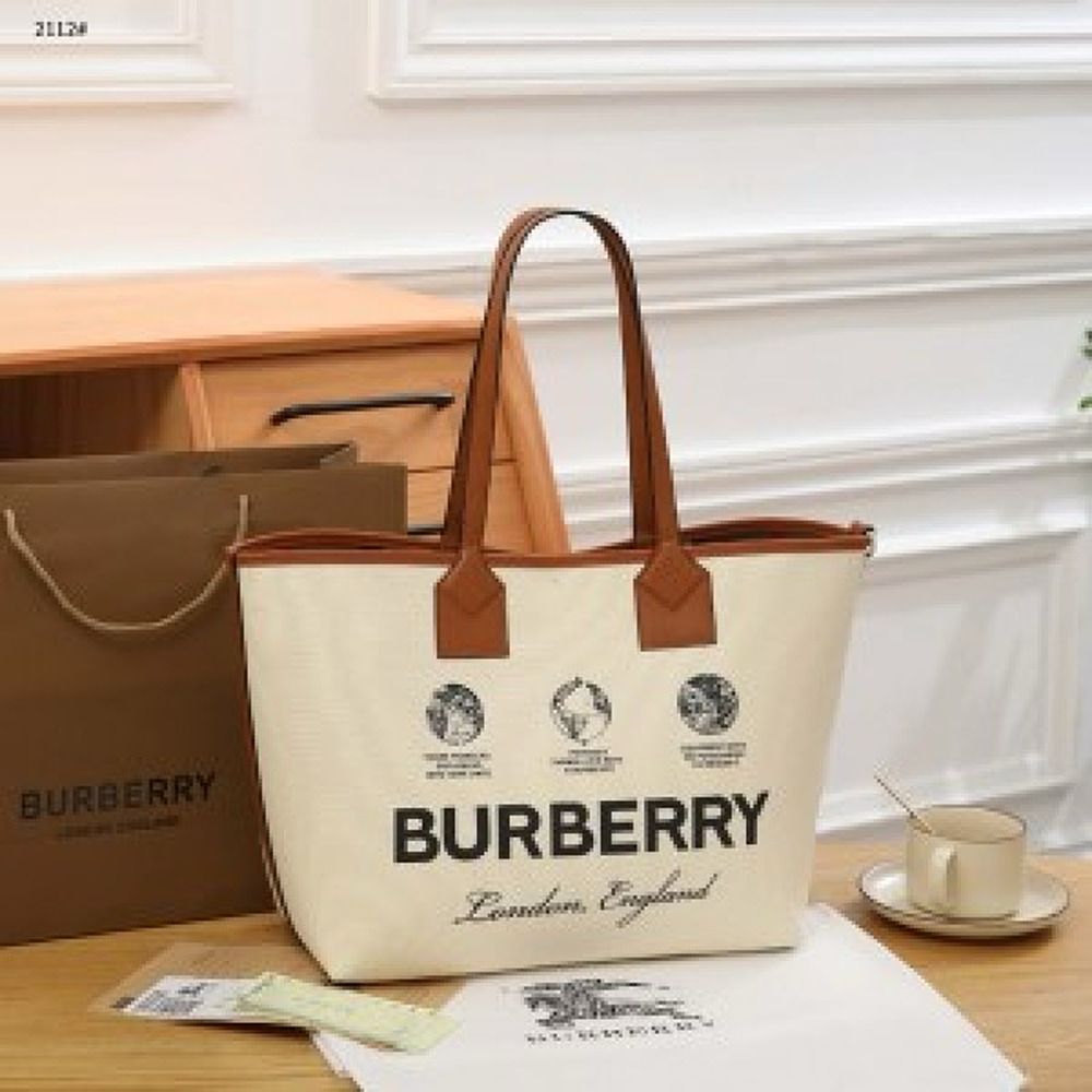 BURBERRY LONDON CANVAS LEATHER TOTE BAGS