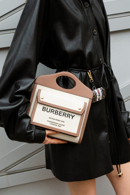 Burberry Two-tone Canvas and Leather Pocket Bag With OG Box & Dust Bag