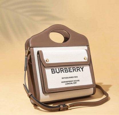 Burberry Two-tone Canvas and Leather Pocket Bag With OG Box & Dust Bag