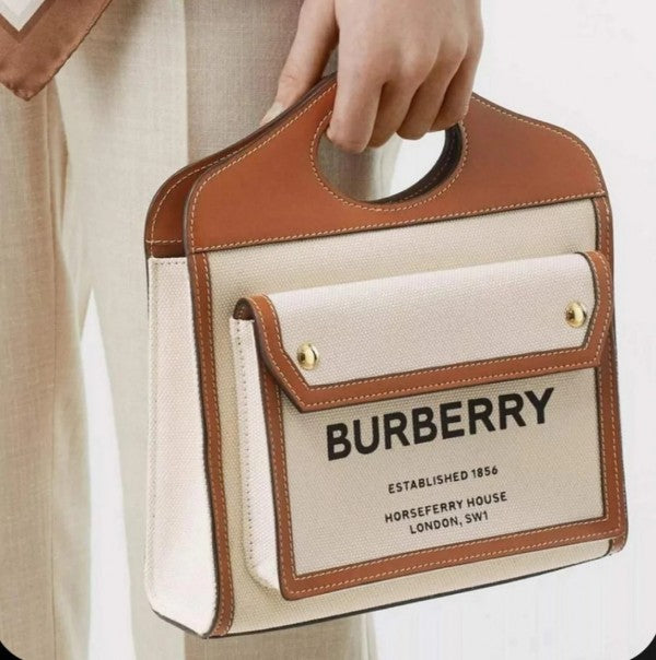 Burberry Two-tone Canvas and Leather Pocket Bag With OG Box & Dust Bag