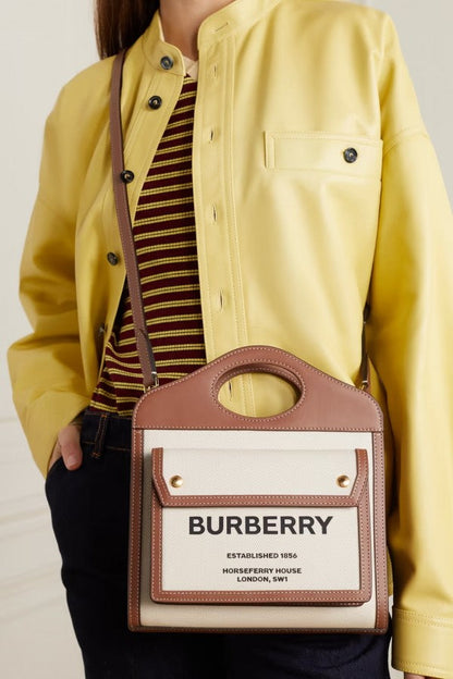 Burberry Two-tone Canvas and Leather Pocket Bag With OG Box & Dust Bag