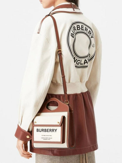 Burberry Two-tone Canvas and Leather Pocket Bag With OG Box & Dust Bag