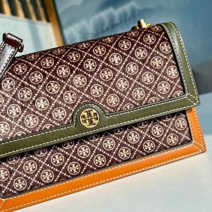 Tory Burch T Monogram Genuine Leather Shoulder Bag With OG Box & Dust Bag & Accessories