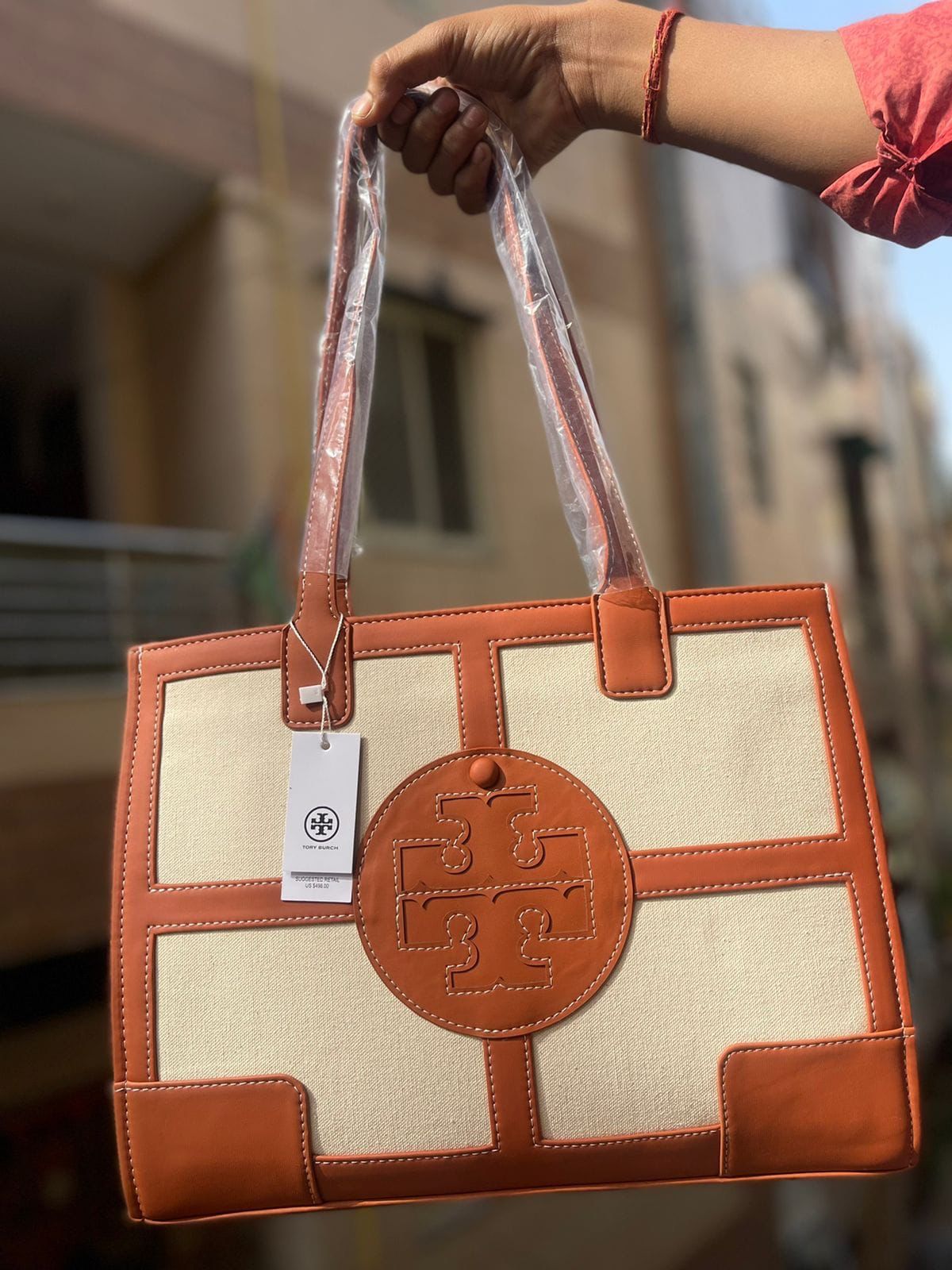 TORY BURCH ELLA CANVAS TOTE BAG