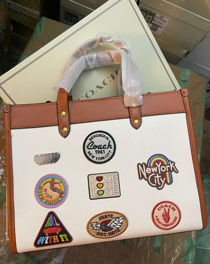 Coach Field 22 Patch Rainbow Tote Bag