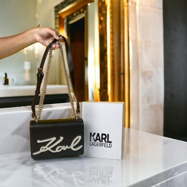 KARL LAGER FELD Signature Cross Body Shoulder Bag With OG Box & Dust Bag